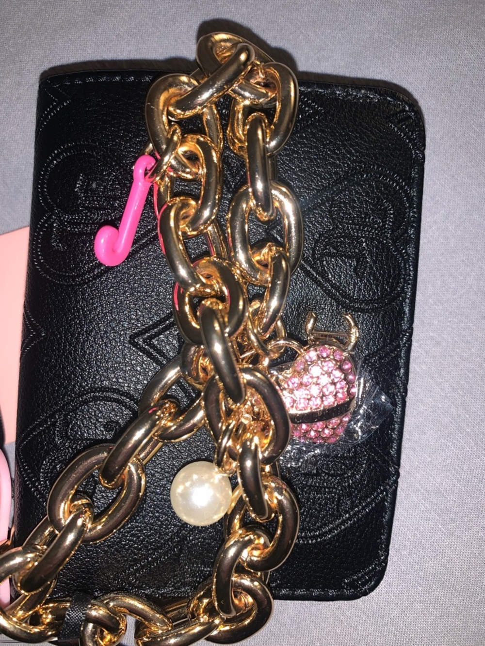 🆕-Juicy Couture LIQUORICE Embossed Tote & Gold Charm WRISTLET Set - Picture 14 of 14